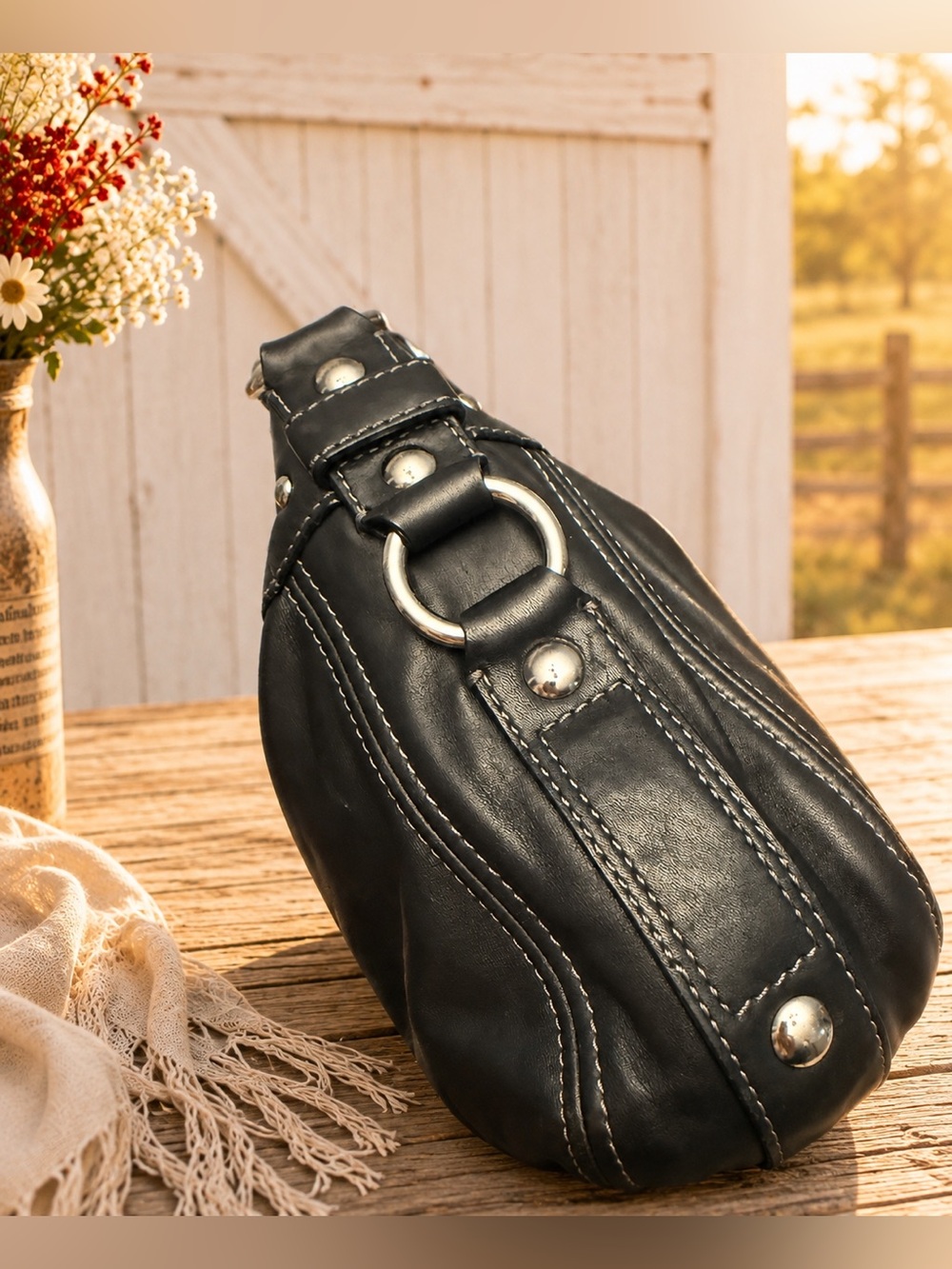 Coach Zoe F14707 Black Leather Hobo Shoulder Bag - Picture 3 of 10